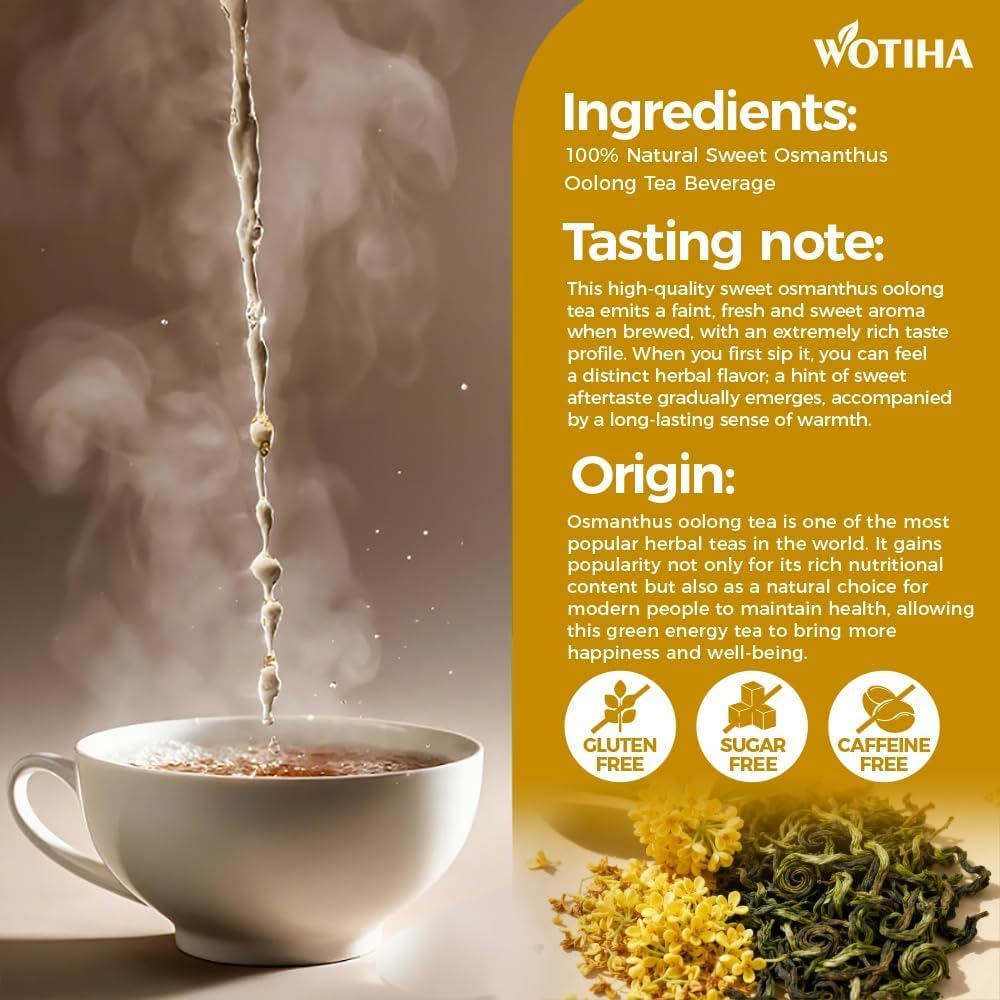 WOTIHA 40 Count Premium Osmanthus Oolong Tea Bags - 100% Natural, Aromatic Osmanthus Flavor, Smooth Oolong Taste, Additive-Free, Sugar-Free, Vegan