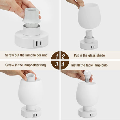 Seealle Touch Table Lamp for Nightstand - Small Bedside Lamp for Bedroom Living Room Night Stands, Desk Lamp with White Glass Shade for Small Spaces, 3 Way Dimmable, LED Bulbs, Gifts