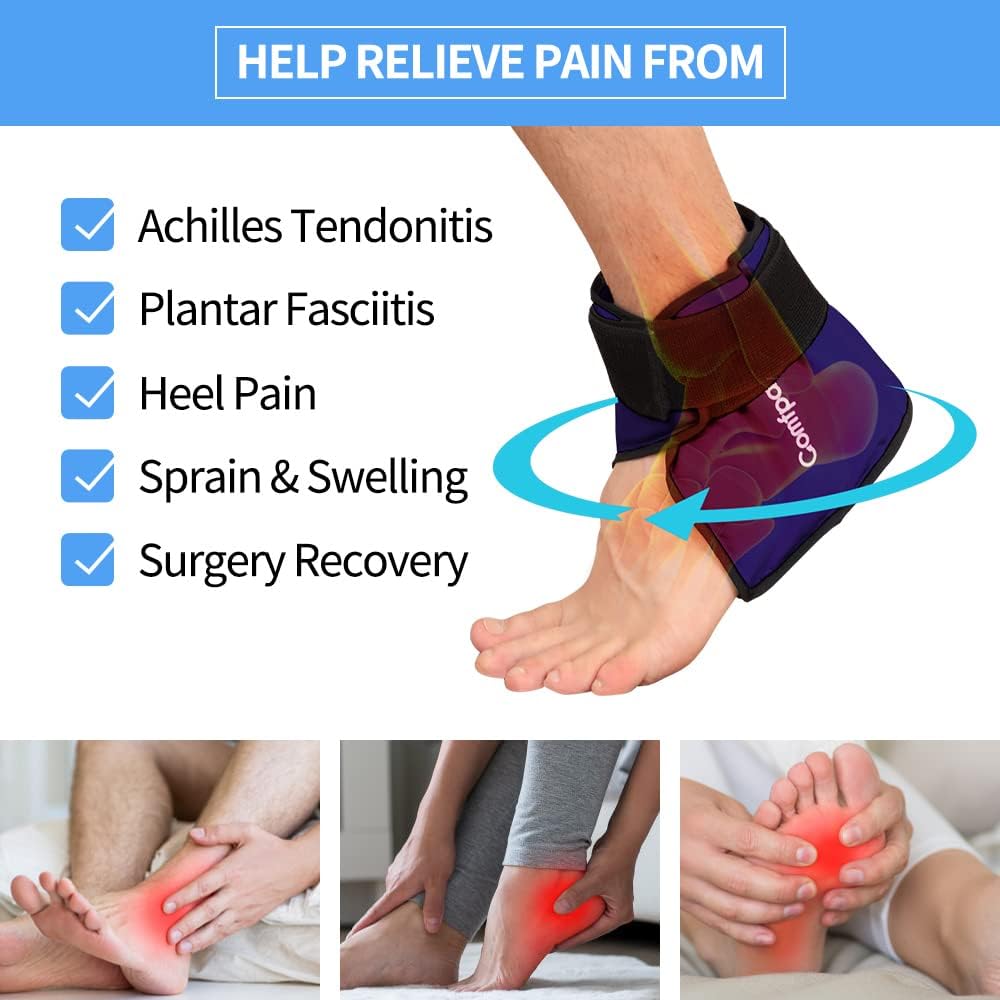 Comfpack Ankle Ice Pack Wrap for Swelling, FSA Eligible, Heel Ice Pack for Pain Relief, Hot Cold Therapy Cold Pack for Plantar Fasciitis, Achilles Tendonitis, Ankle Sprain, Foot Pain, Black