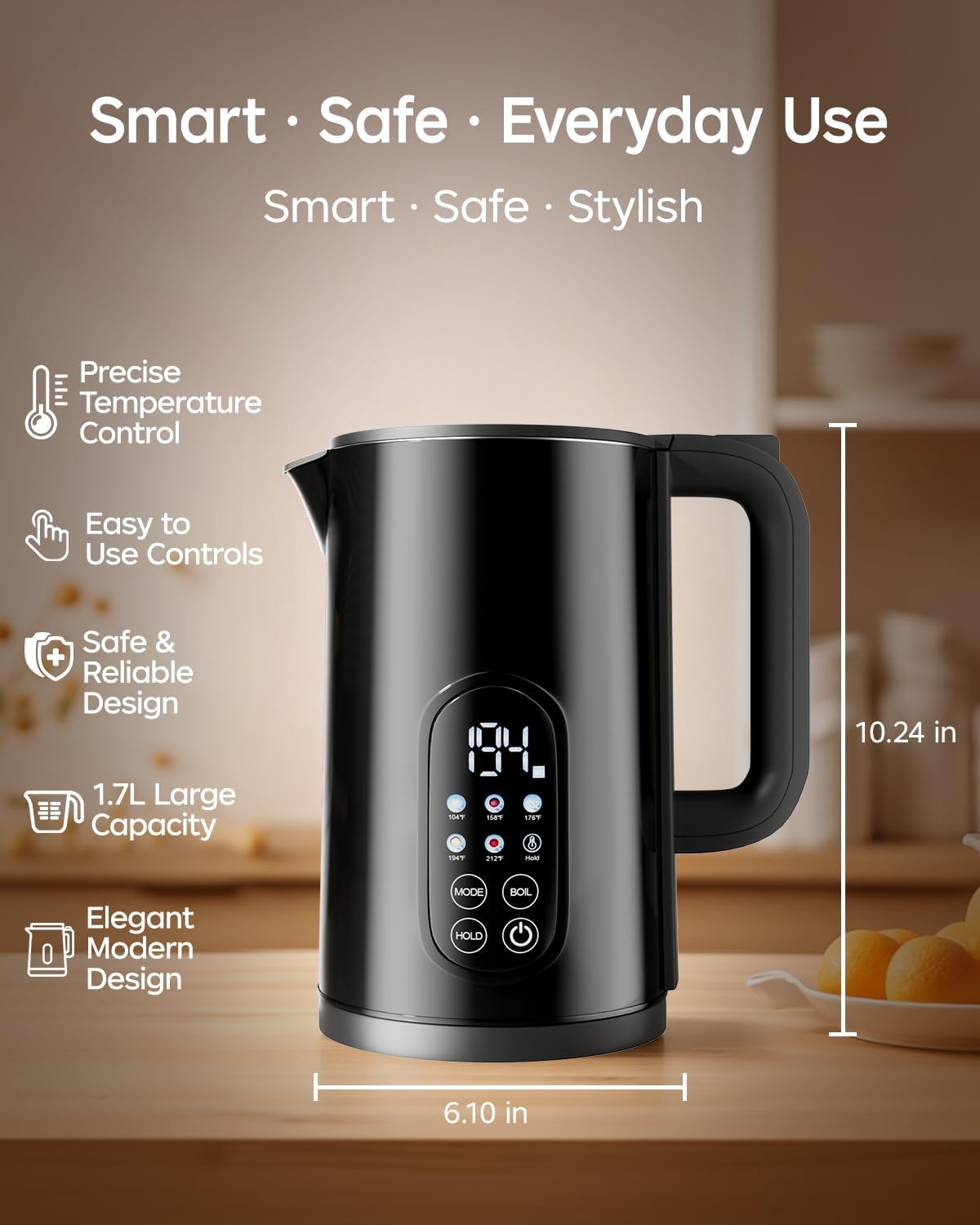 Electric Kettle with Temperature Control, 1.7L Hot Water Kettle for Tea, Coffee & Daily Use, 5 Presets, 2H Keep Warm, Stainless Steel Interior, Auto Shut-Off, Cordless Electric Tea Kettle, Blue