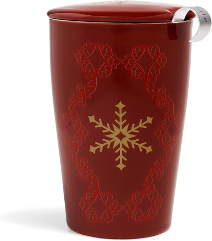 Tea Forte Double-Walled Ceramic Kati Cup, Removable Stainless Steel Infuser Basket and Lid, Steeps 12 oz Loose Leaf Tea, Dishwasher & Microwave Safe, Cherry Blossom