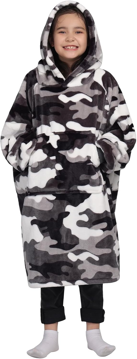 Waitu Wearable Blanket Sweatshirt Gifts for Women and Men, Warm and Cozy Giant Blanket Hoodie, Thick Flannel Blanket with Sleeves and Giant Pocket - Dark Gray