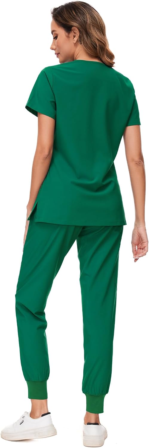 COZYFIT Scrubs for Women Set - Stretch V-Neck Scrub Top & Jogger Pant with 8 Pockets COZY SCRUBS - Colors D