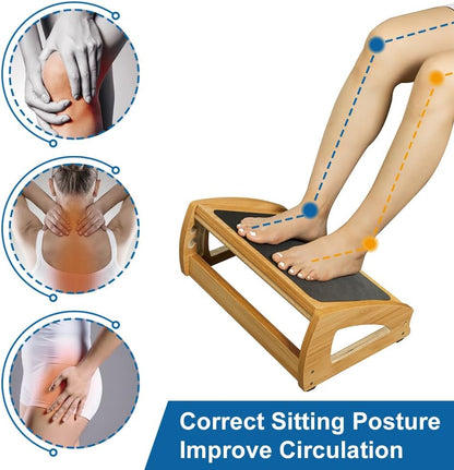 StrongTek Wooden Under Desk Footrest, 4 Heights, 400 lb, Office Foot Rest