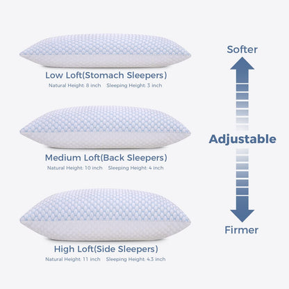 OSBED Shredded Memory Foam Pillows Queen Size Set of 2 | Neck pain relief, supportive, odorless, cooling pillow, adjustable, washable, CertiPUR-US hypoallergenic adult pillow