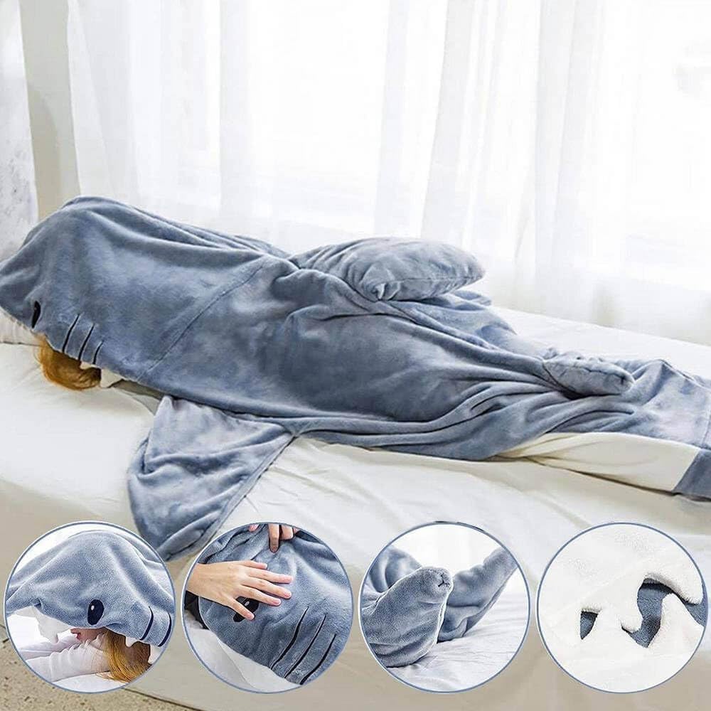 inkArts Shark Blanket Hoodie Onesie for Adult & Kid, Wearable Shark Sleeping Bag, Soft Cozy Onesie Costume