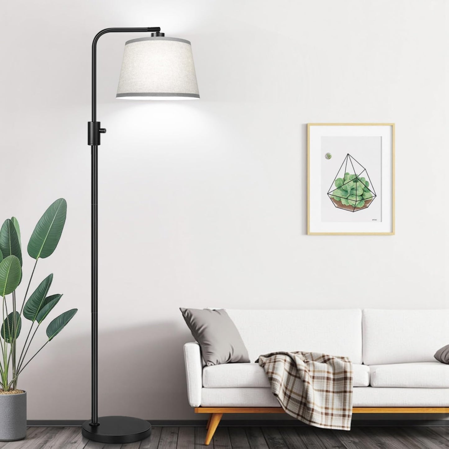【Upgraded】 Dimmable Floor Lamp, 1000 Lumens LED Edison Bulb Included, Arc Floor Lamps for Living Room Modern Standing Lamp with Linen Shade, Tall Lamp for Bedroom Office Dining Room- Black