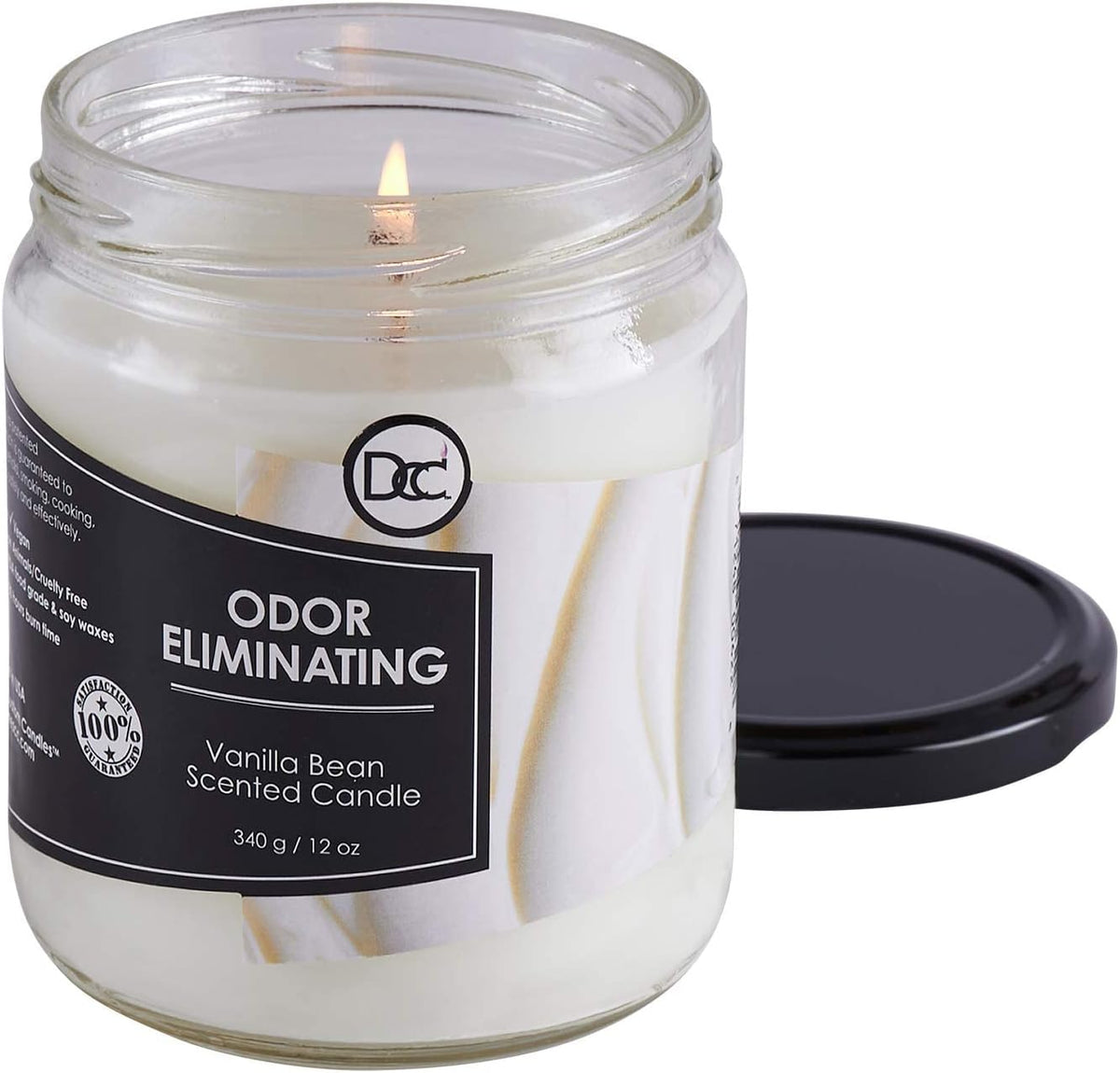 Vanilla Bean Odor Eliminating Highly Fragranced Candle - Eliminates 95% of Pet, Smoke, Food, and Other Smells Quickly - Up to 80 Hour Burn time - 12 Ounce Premium Soy Blend - Colors B