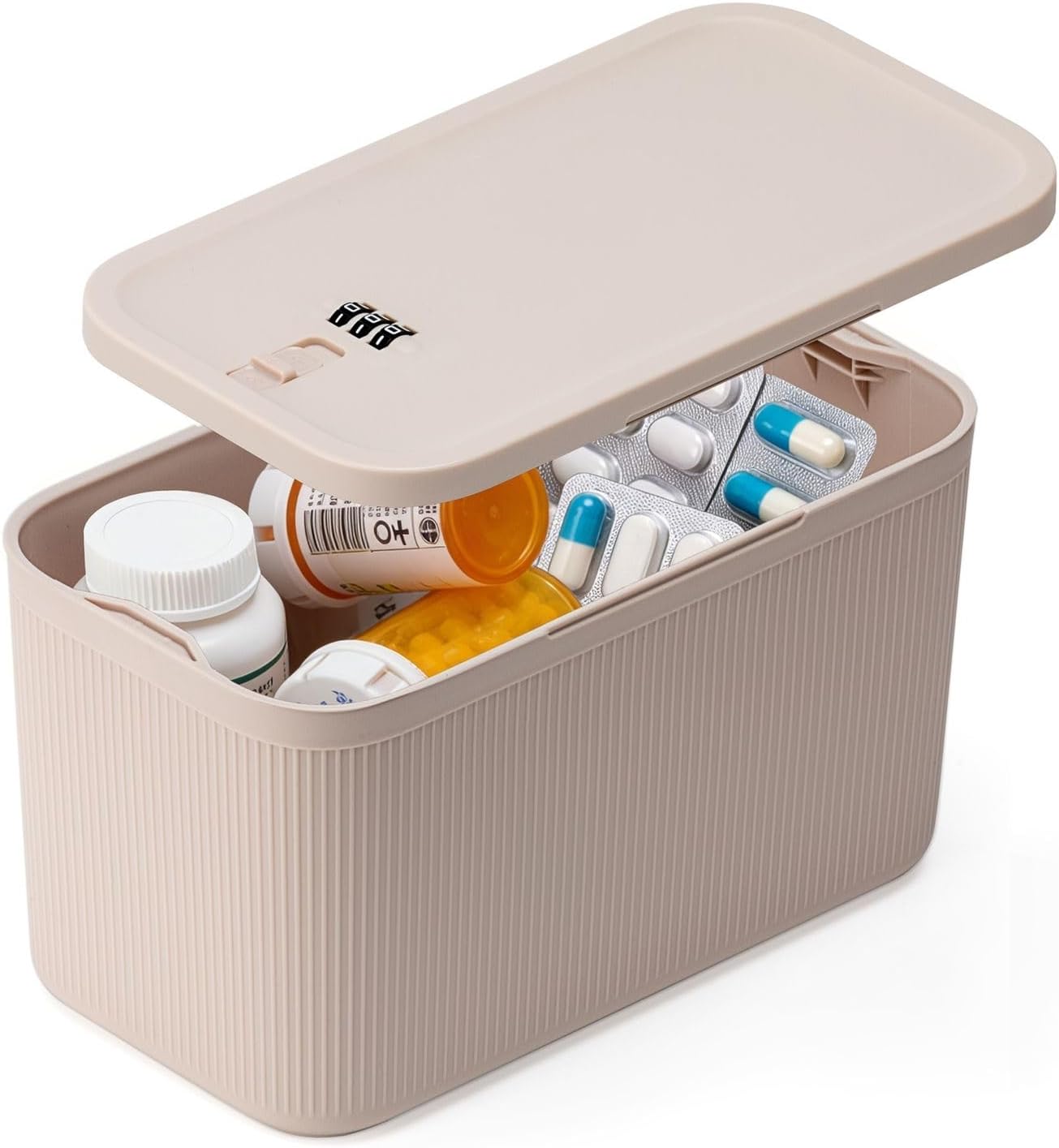 Lockable Storage Box,Medicine Lock Box Travel Case,Refrigerator Bin Container for Food,Medicines,Snacks,Locking Mobile Cell Phone Device Jail,Lockbox for Office,Home,School,Father Gift (Navy Small)