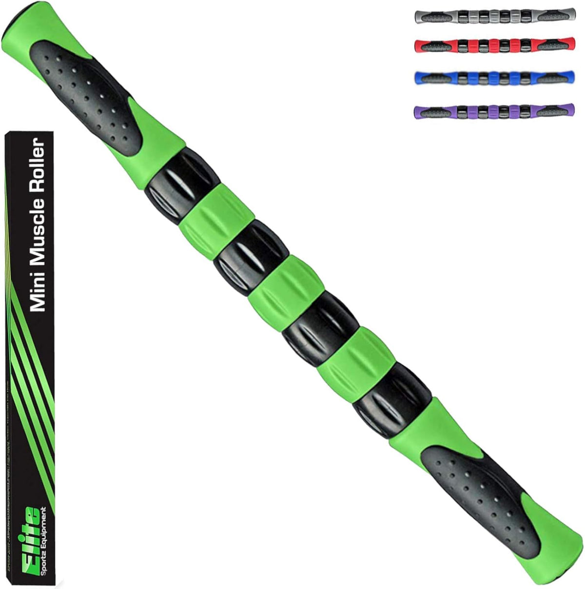 Elite Massage Roller Stick Targets Sore, Tight Leg Muscles to Prevent Cramps and Release Tension. It's Sturdy, Lightweight, Smooth Rolling and Thankfully This Lifesaver has Comfortable Handles.Green