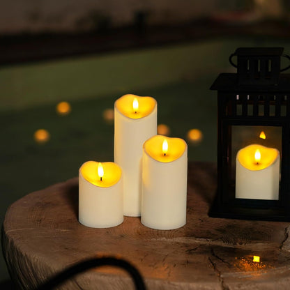 Homemory 6"x3" Outdoor Waterproof Flameless Candles, LED Candles, Battery Operated Candles with Remote and Timers, Electric Fake Plastic Pillar Candles, Ivory White, Set of 2