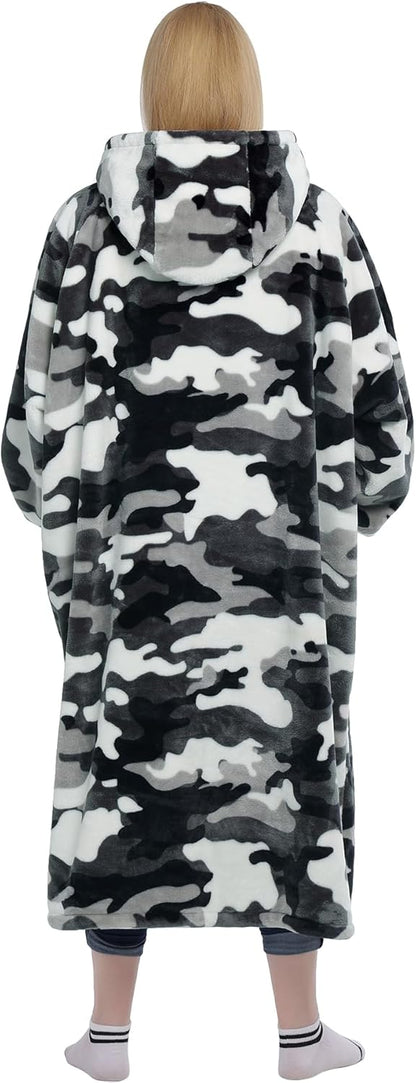 Waitu Wearable Blanket Sweatshirt Gifts for Women and Men, Warm and Cozy Giant Blanket Hoodie, Thick Flannel Blanket with Sleeves and Giant Pocket - Dark Gray