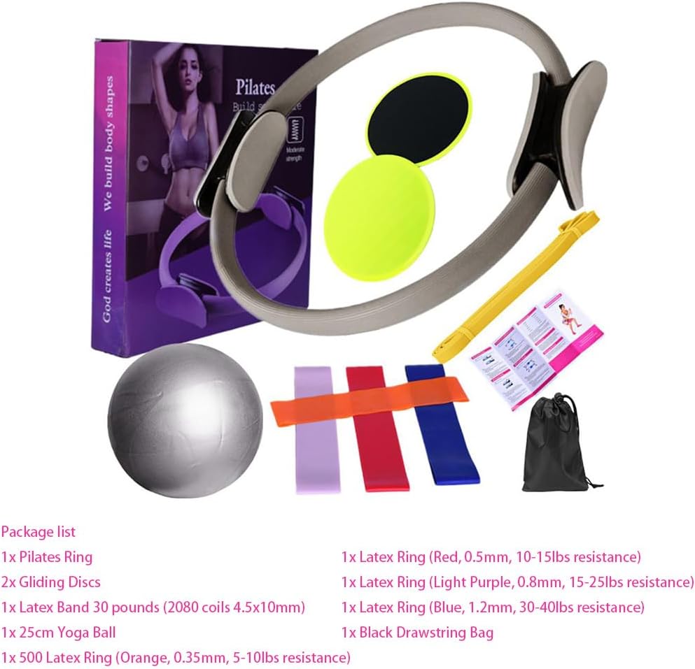 Karlak Pilates Equipment for Home Workouts Pilates Ring and Ball Set Resistance Bands & More Perfect for Home Pilates Equipment