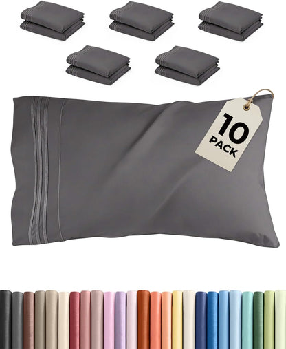 Standard Pillow Cases Set of 10 - Ultra Soft Hotel Quality Pillowcase Covers - Comfy, Cozy & Wrinkle Free - Shrink, Stain and Fade Resistant - Machine Washable Pillow Protectors - 10 Pcs Set - White - Colors B