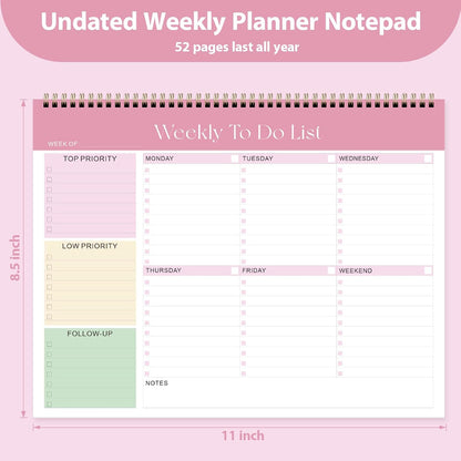 Weekly To Do List Notepad, Undated Planner with 52 Sheets (8.5''x11'') | Desk Accessories and Supplies, Women & Man, Home School & Work