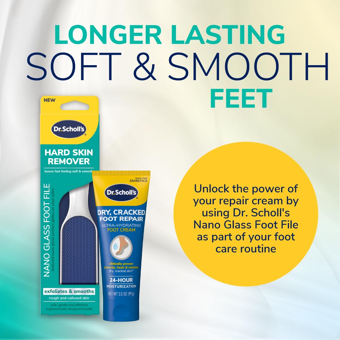Dr. Scholl's Hard Skin Remover Nano Glass Foot File - Dead Skin & Foot Callus Remover, Long Lasting Buffer, Soft Smooth Feet