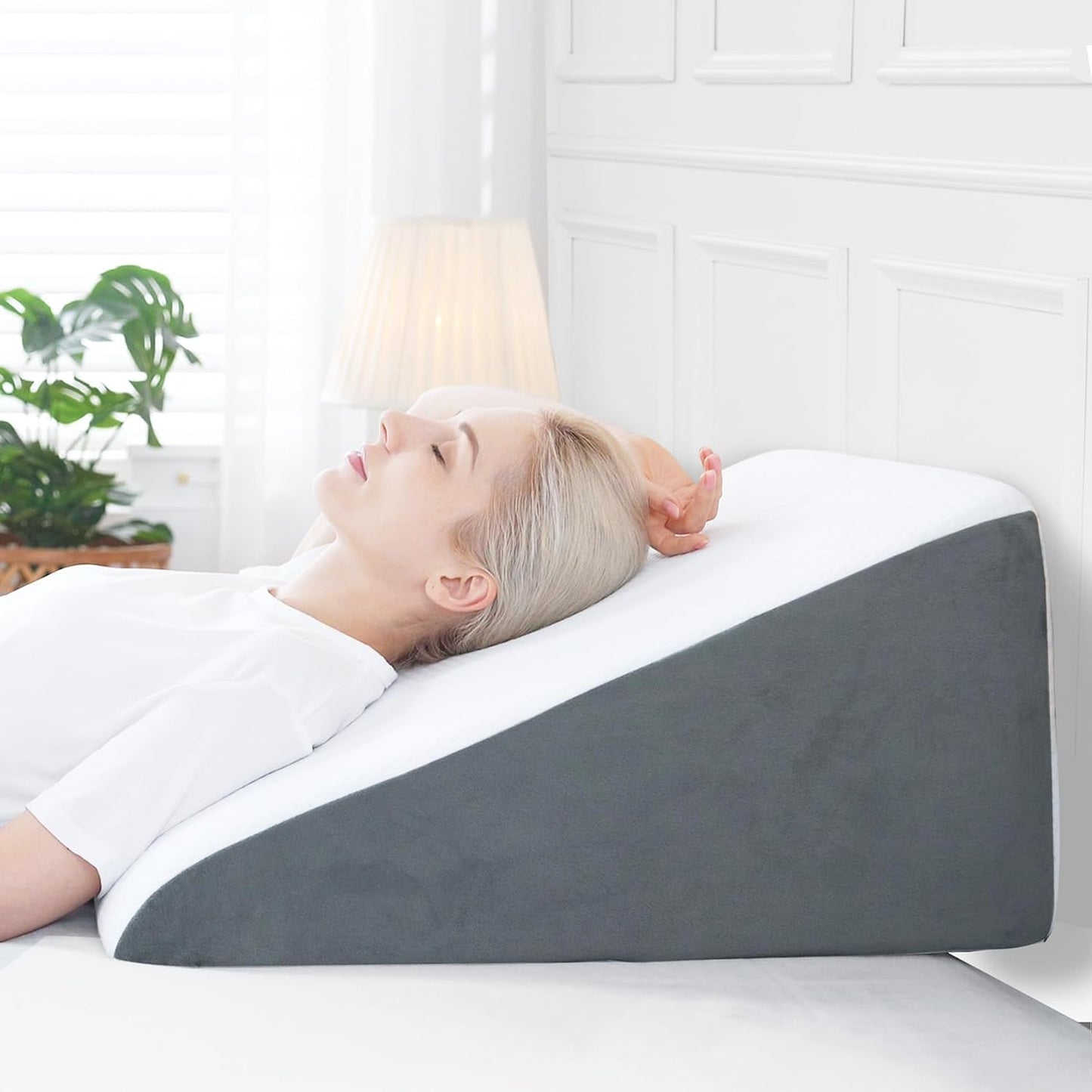 Sasttie Wedge Pillow 24x24x12 inch, Memory Foam Bed Wedge, Cool Grey