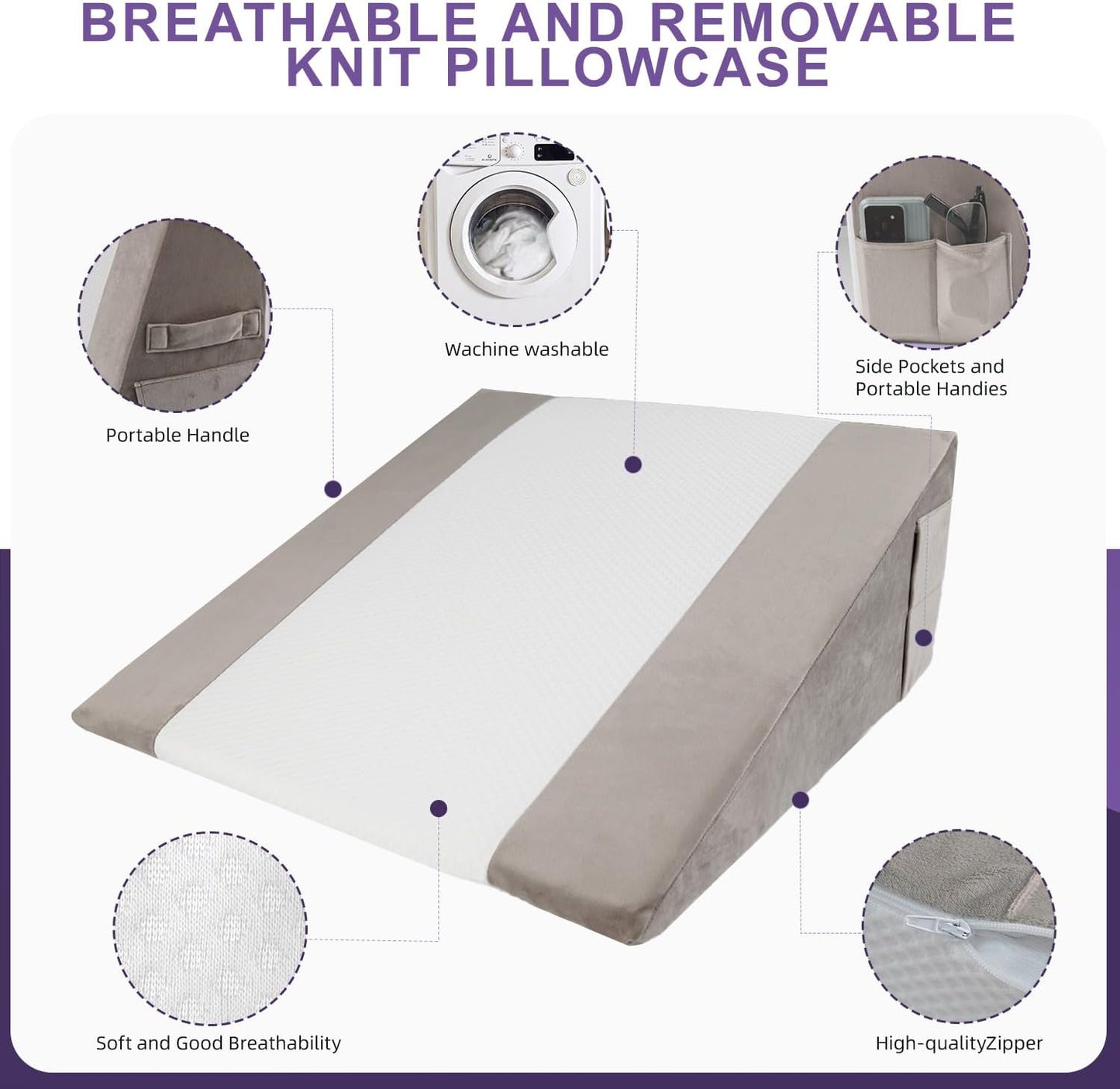 CHxxy Memory Foam Bed Wedge Pillow (10"x24"x24") - Acid Reflux & Back Pain Relief, Anti-Snoring Incline Design, Removable Washable Cover for Sleep & Post-Surgery Support
