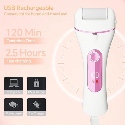 Electric Foot Callus Remover Rechargeable - 12 in 1 Pedicure Kit with 3 Rollers, Portable Foot File Scrubber for Dead Skin Removal, Waterproof & Painless, Home Foot Care Tool (5680-pink)