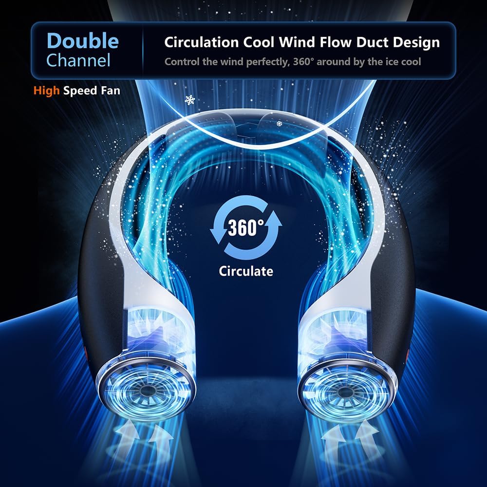 Heelkl AI Neck Fan, 4 Speeds Adjustable Portable Personal Fan Rechargeable, 4000 mAh Battery Faster Cooling Wearable Fan, Ultra Quiet for Home, Office, Travel, Outdoor