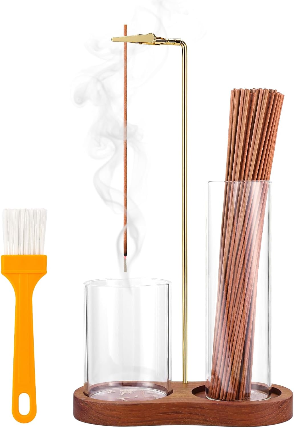 2 in 1 Incense Holder for Sticks with Glass Ash Catcher, Upside Down Anti-Ash Incense Stick Burner, Modern Vertical Incense Holder for Yoga, Spa, Meditation and Home Decor （Black）