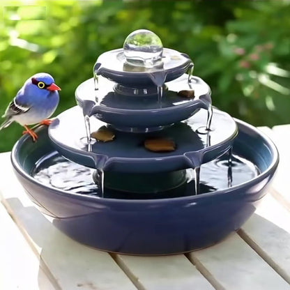 Ceramic Tabletop Fountain with Ball for Indoor Table Desk Office Patio (Blue 2 A199)