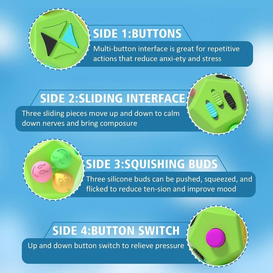 Fidget Dodecagon-12 Sided Fidget Toy Stress Relief Cube for Children and Adults, Silent Compact Classroom Gifts Stocking Stuffers for Teen Boys, Kids(B3 Blue Sky)