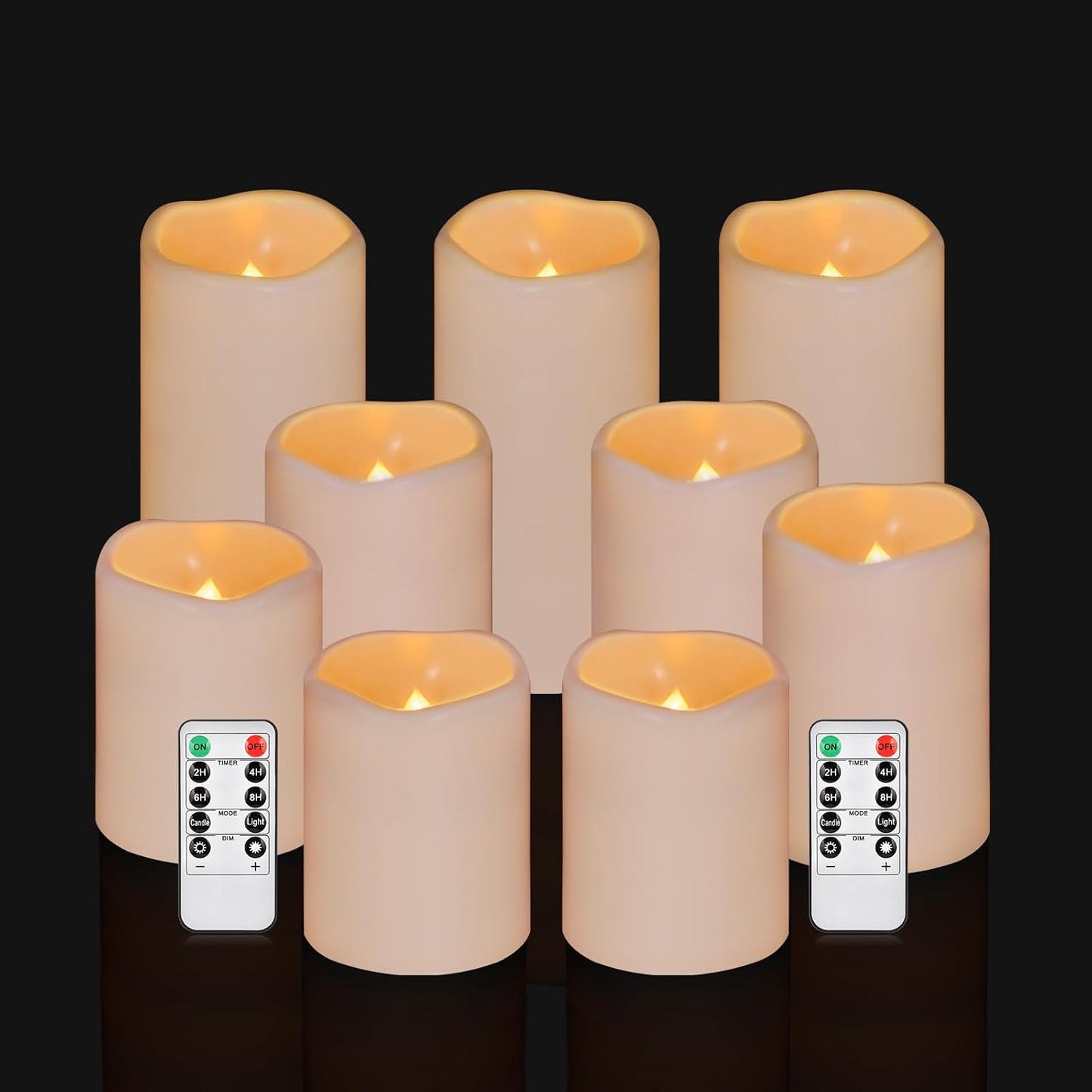Flameless Candles 4" 5" 6" Outdoor Indoor Pillars Battery Operated Flickering Candles Include 10-Key Remote Timer 400+ Hours by 2 AA Batteries (Ivory Candle - Warm light, 3"D x 4"|5"|6" H - 3 Pack)