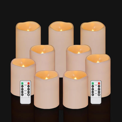 Flameless Candles 4" 5" 6" Outdoor Indoor Pillars Battery Operated Flickering Candles Include 10-Key Remote Timer 400+ Hours by 2 AA Batteries (Ivory Candle - Warm light, 3"D x 4"|5"|6" H - 3 Pack)