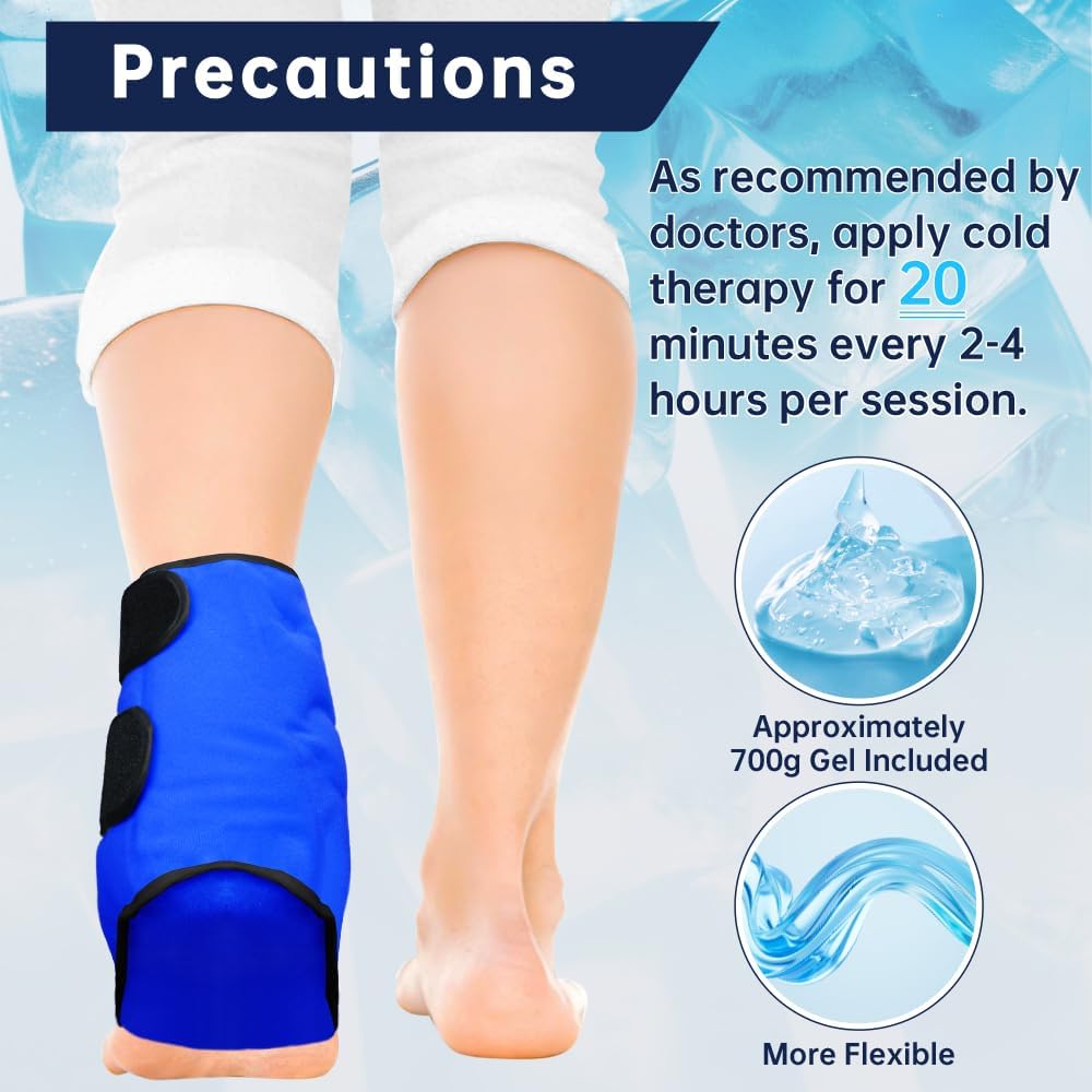 Ankle Ice Pack Wrap for Heel Swelling Pain Relief Reusable Gel Hot Cold Compress for Achilles Tendonitis Plantar Fasciitis, Post-Surgery, Sports Injury(1pcs,Blue)