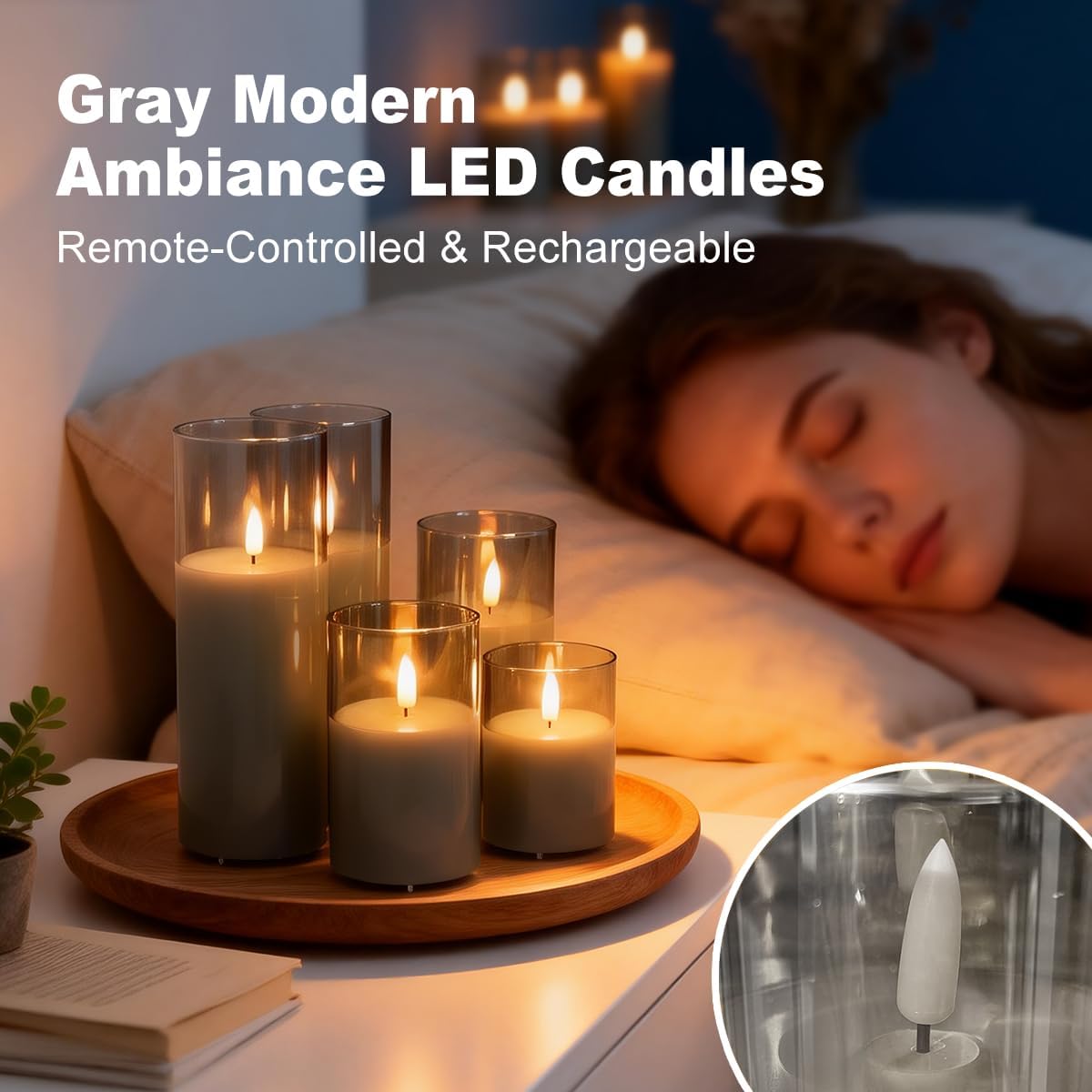 LEDHOLYT Rechargeable Flameless Glass Pillar Candles–Gifts for Women,–Set of 3, Realistic Flickering LED Flame,Remote & Timer, Ideal for Living Room, Bedroom & Halloween Festival Home Party Decor