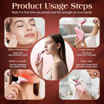 Face and Neck Massager, Facial Sculpting Tool with Smart Vibration, Red-Light and EMS Modes, Heat Gua Sha Facial Tools for Women Daily Home Use (Pink)