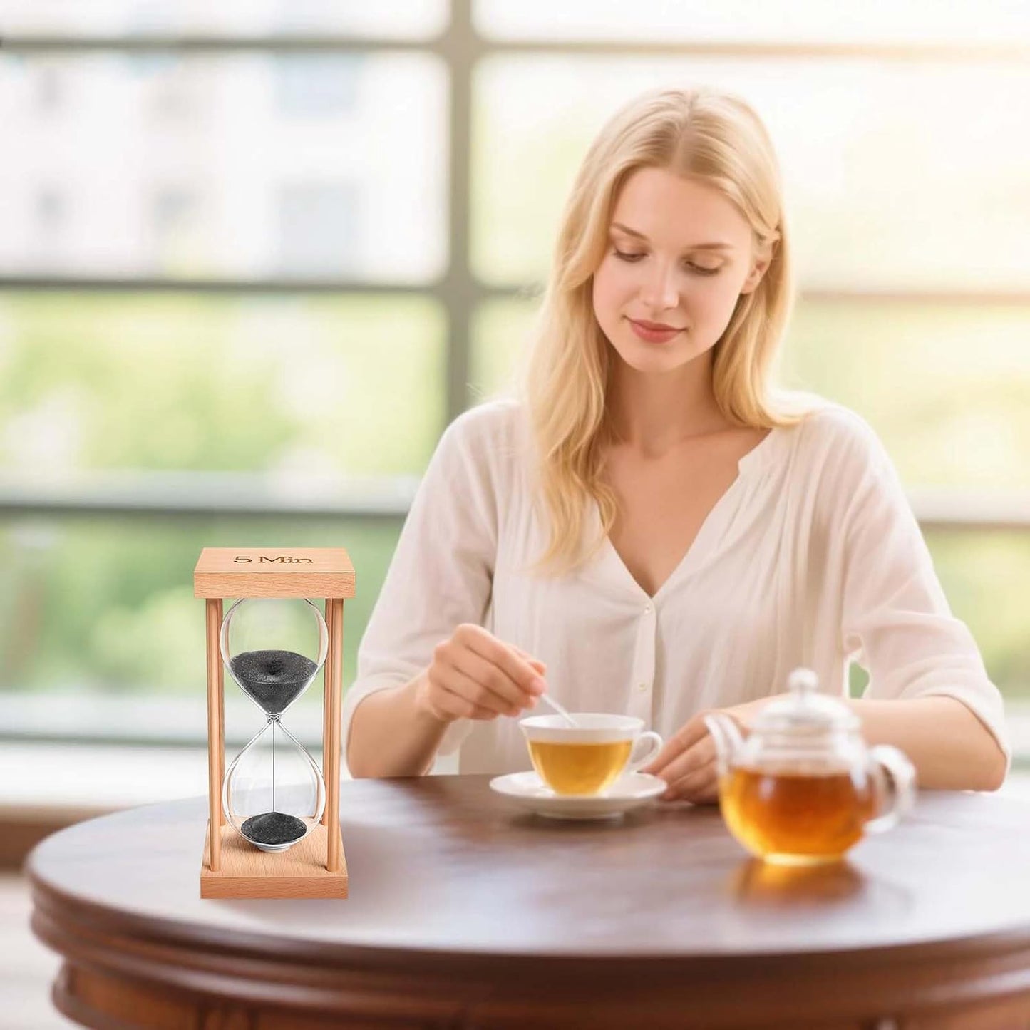 60 Minute Sand Timer, 60 Min Wood Small Hourglass Timer, Blue Sand Clock, One Hour Wooden Hour Glass for Classroom, Sandglass, Reloj De Arena Decorativo, Home, Office, Game, Gift
