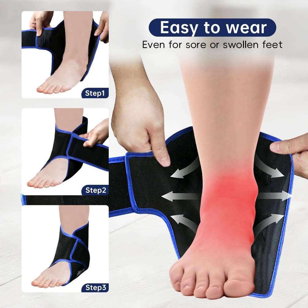 Ankle Ice Pack Wrap for Foot Heel Pain Relief Swelling Reusable Gel Ice Cold Packs Compression for Achilles Tendonitis Plantar Fasciitis Sprained Ankles Swollen Feet Surgery Recovery Heel Spur