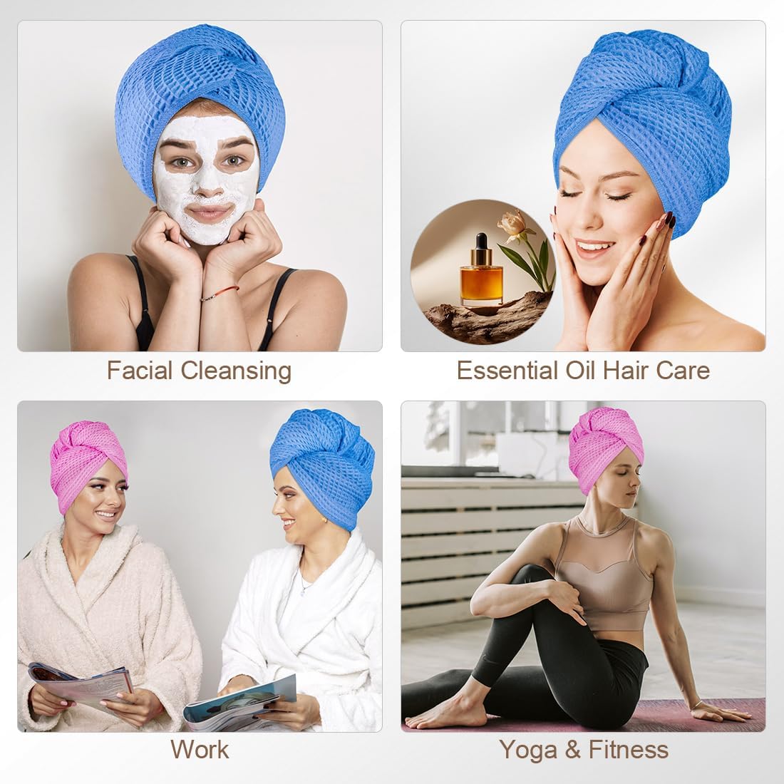 HOMEXCEL 5 Pack Microfiber Hair Towels - 40 x 20 inches Super Soft, Fast Drying Turbans for Long, Thick, Curly Hair - Anti Frizz Wrap with Elastic Strap