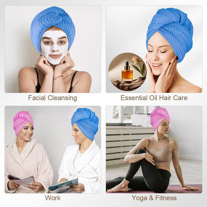 HOMEXCEL 5 Pack Microfiber Hair Towels - 40 x 20 inches Super Soft, Fast Drying Turbans for Long, Thick, Curly Hair - Anti Frizz Wrap with Elastic Strap