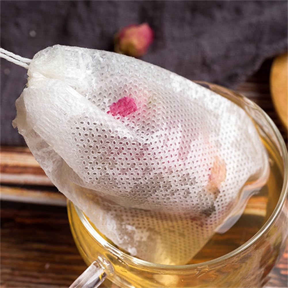 Tea Filter bags, safe and natural material, disposable tea infuser, empty tea bag with drawstring for loose leaf tea, set of 50（3.15 x 3.94 inch ） (White)