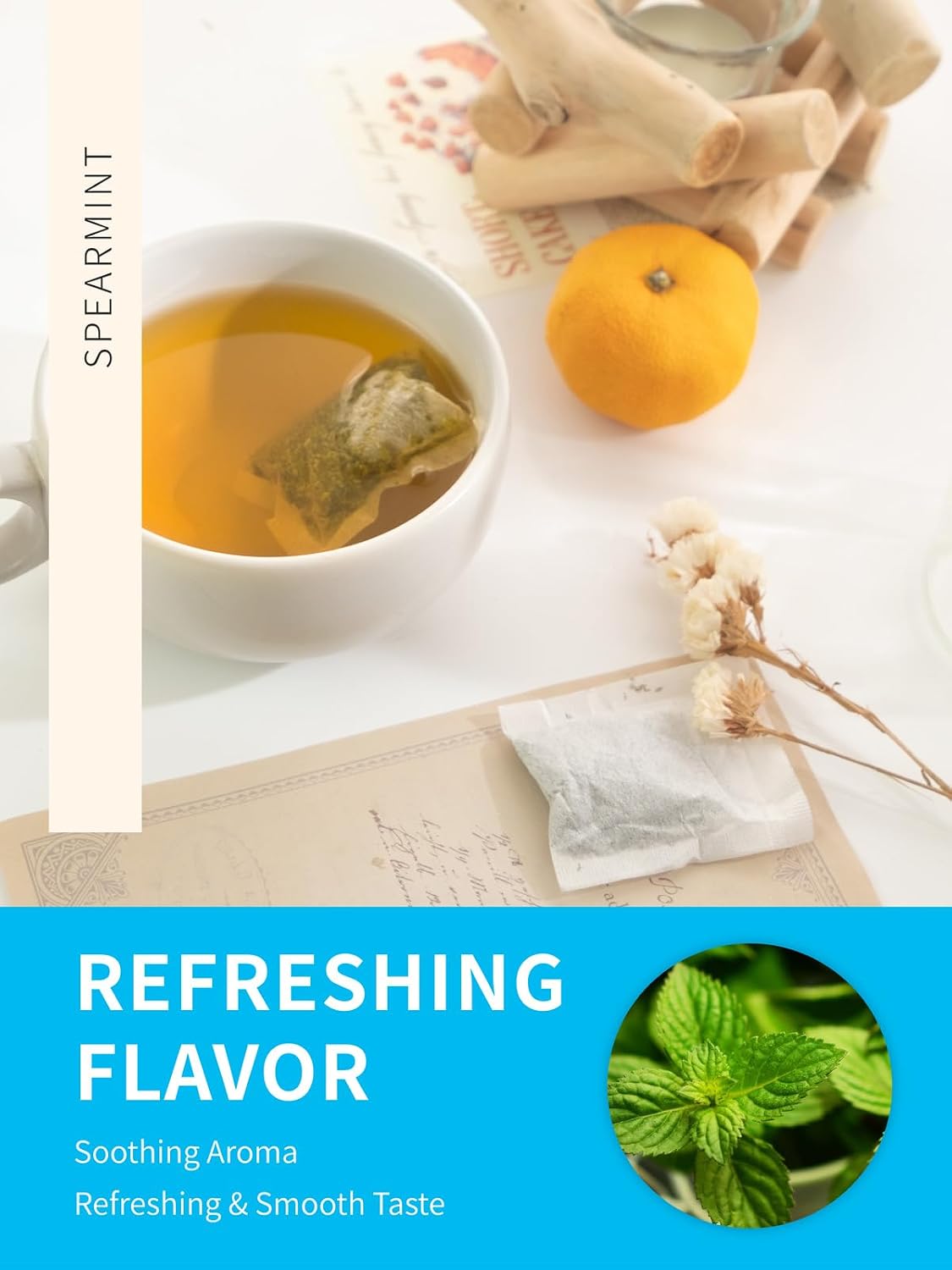 TeeLux Spearmint Tea Bags, Natural Spearmint Leaves, Caffeine Free, 100 ct