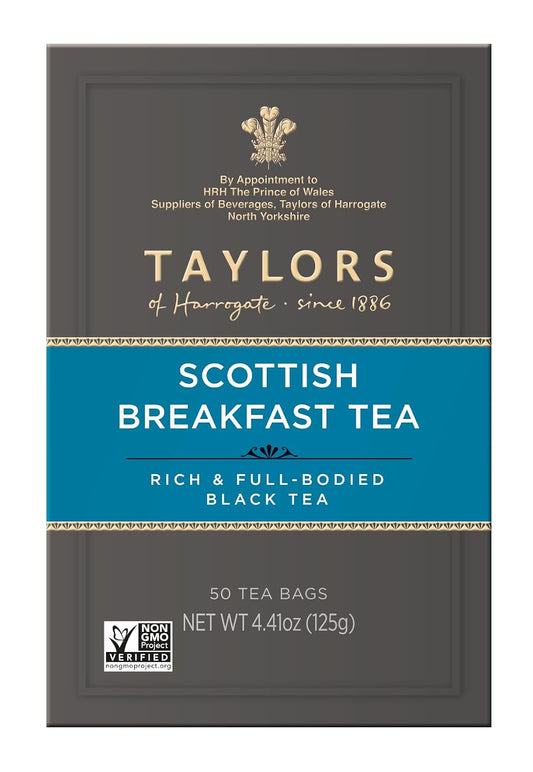 Taylors of Harrogate Scottish Breakfast Black Tea Individually Wrapped Bags, Strong, Malty and Full, Caffeinated, Enjoy Hot or Iced, 50 Teabags (Pack of 2)
