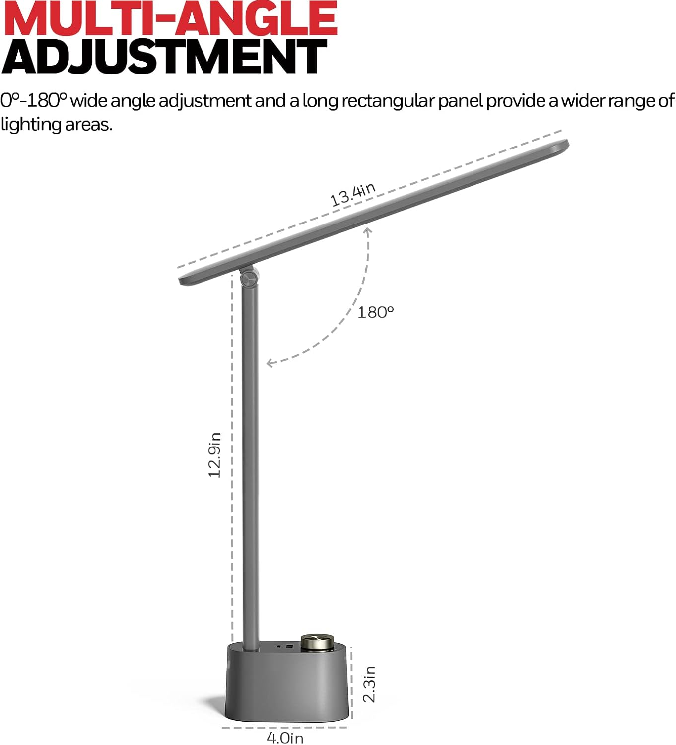 Honeywell Sunturalux™ LED Desk Lamp with USB Charging Ports HWT-H01 - Stepless Dimmable Eye Caring Desk Light for Home Office Bedroom Bedside College Dorm, Foldable Table Lamp Reading Lamp Black