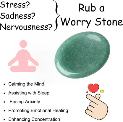 Worry Stone Crystals and Healing Stones Anxiety Fidgets Natural Meditation Accessories 7 Chakra Thumb Sensory Mental Health Depression Stress Anxiety Relief Items Mother's Day Gifts for Women