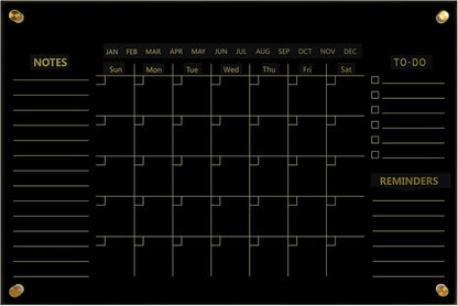 Black Acrylic Calendar Dry Erase for Wall, Family Planner, Monthly Calendar Dry Erase Whiteboard for Home, Office, 17" x 13"Reusable White Board(Acrylic-BK-3343)