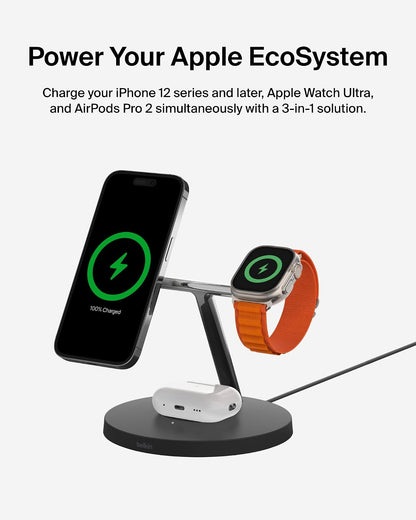 Belkin Qi2 15W Wireless Charging Station, 3 in 1 iPhone Charger