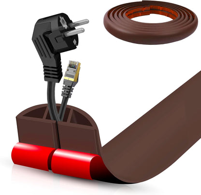 Floor Cord Cover Self Adhesive Cord Hider,10FT Cable Management, Extension Strip Protector for Wires, Prevent Cable Trips for Offices, Gyms, Exhibitions Cavity 0.39"(W) x 0.27"(H) BrownWood