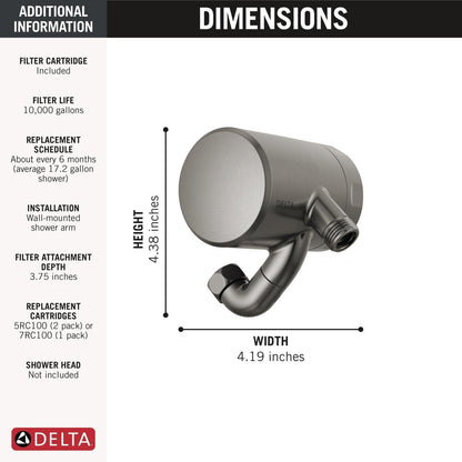 Delta Faucet Clarifi Premium Shower Filter Attachment with Filter, Hard Water Shower Filter, Shower Head Filter, Stainless 5SF100-SS