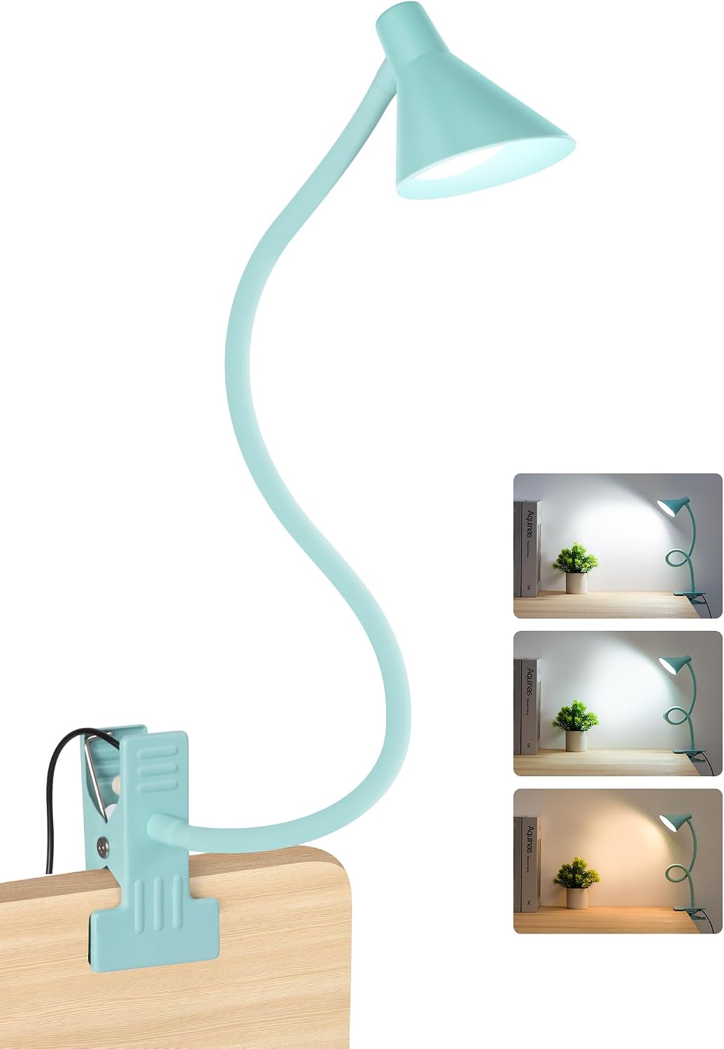 LiFMIRA Clip on Light USB Reading Light Desk Lamp 3 Color Modes Black
