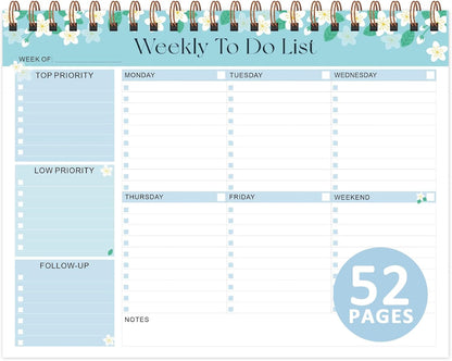 Weekly To Do List Notepad, Undated Planner with 52 Sheets (8.5''x11'') | Desk Accessories and Supplies, Women & Man, Home School & Work