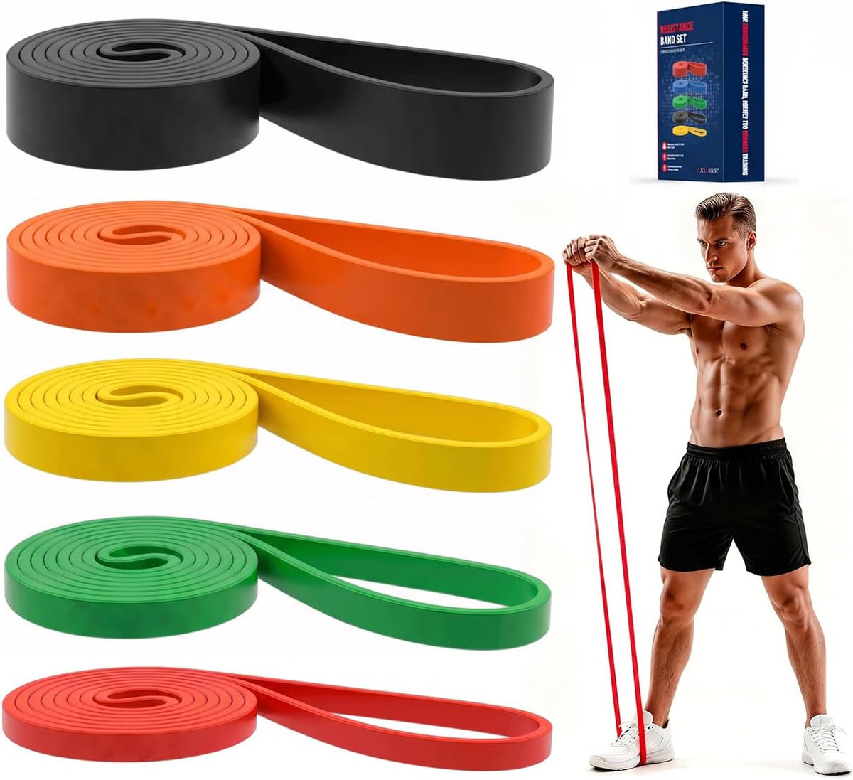 Pull Up Bands, Resistance Bands Set, Exercise Workout Bands for Men & Women, Ideal for Body Stretching, Physical Therapy and Muscle Training