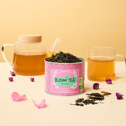 Kusmi Tea - Green Rose - Organic Green Tea With Natural Rose Flavores - 100% Organic Blend of Green Tea - Loose Leaf Tea - Tin Box of 3.5 oz - Quantity for about 50 cups