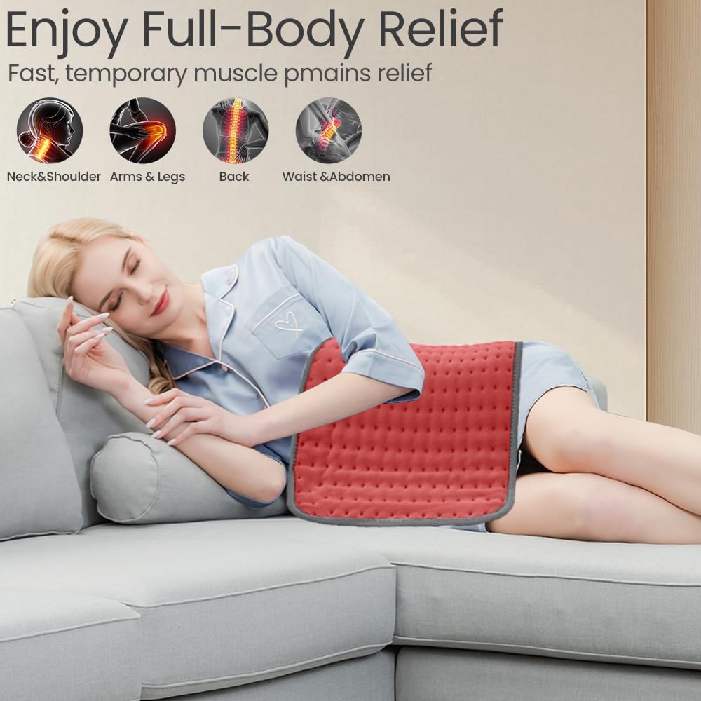 Heating Pad for Back Pain & Period Cramps Relief, 9 Heat Settings Electric Heating Pad for Neck & Shoulder, Auto Shut Off, Soft Machine Wash Fabric, Gifts for Mom, Women, 12''x24'', Gray